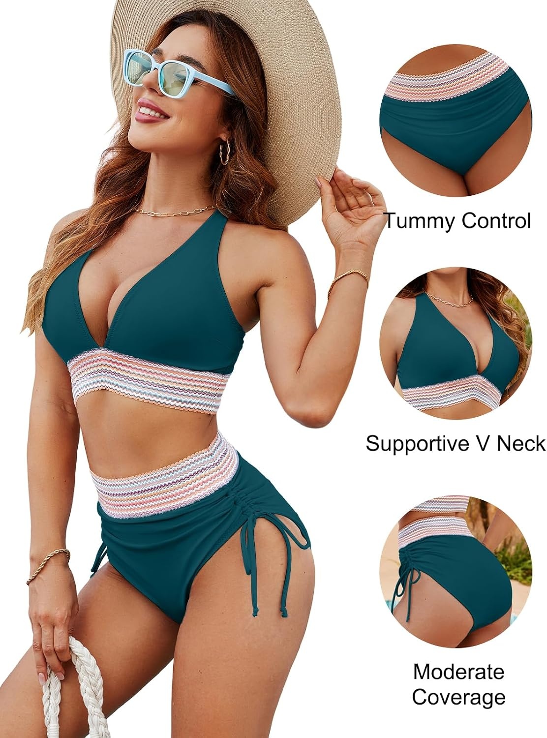 image:imageBlooming Jelly Women Color Block High Waisted Tummy Control Bikini SetsNavy Blue