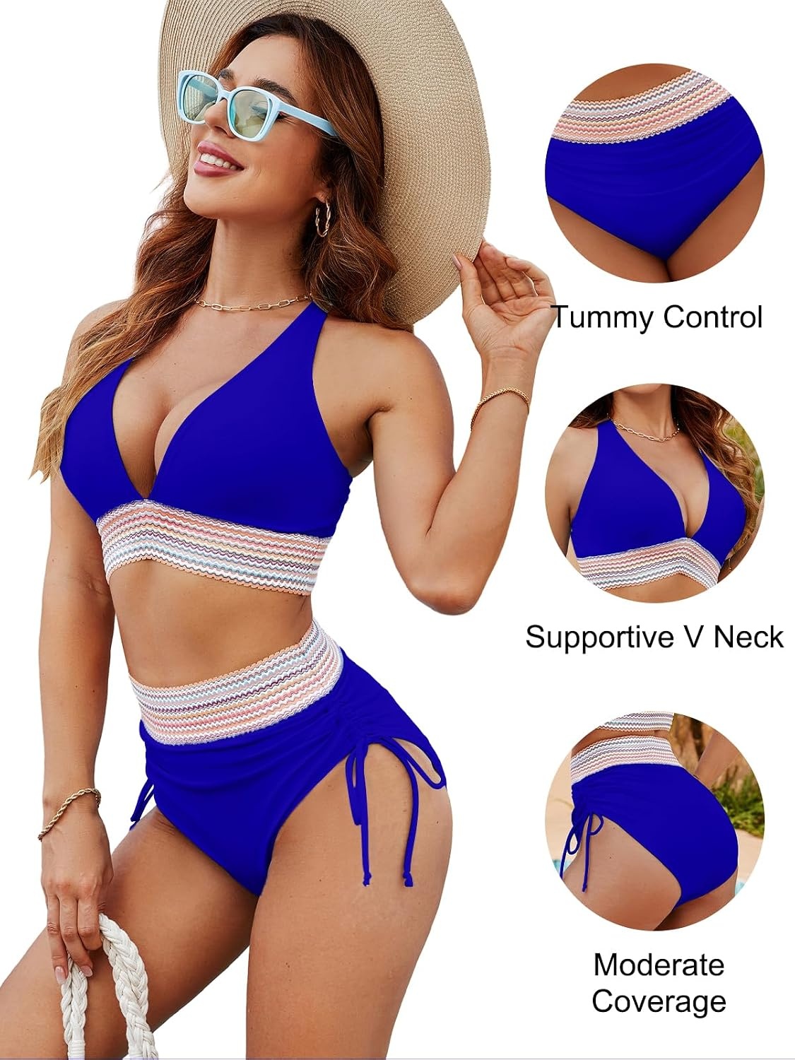 image:imageBlooming Jelly Women Color Block High Waisted Tummy Control Bikini SetsRoyal Blue