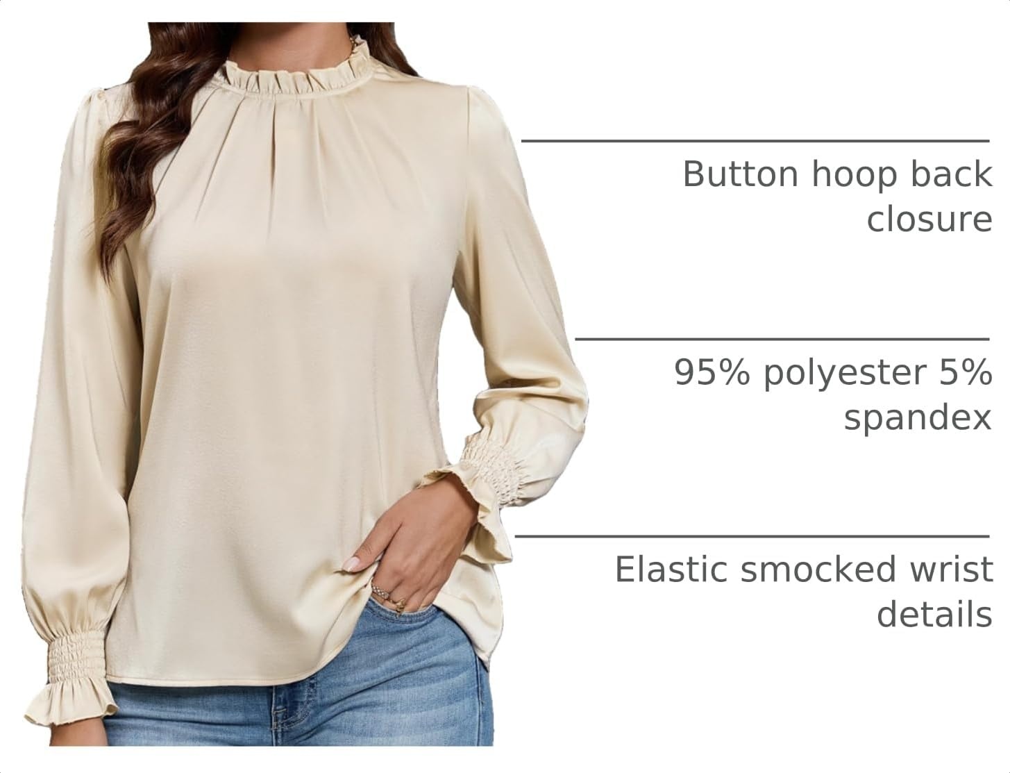 image:imageBlooming Jelly Women Dressy Casual Blouses Pleated Satin Silk Business TopsApricot