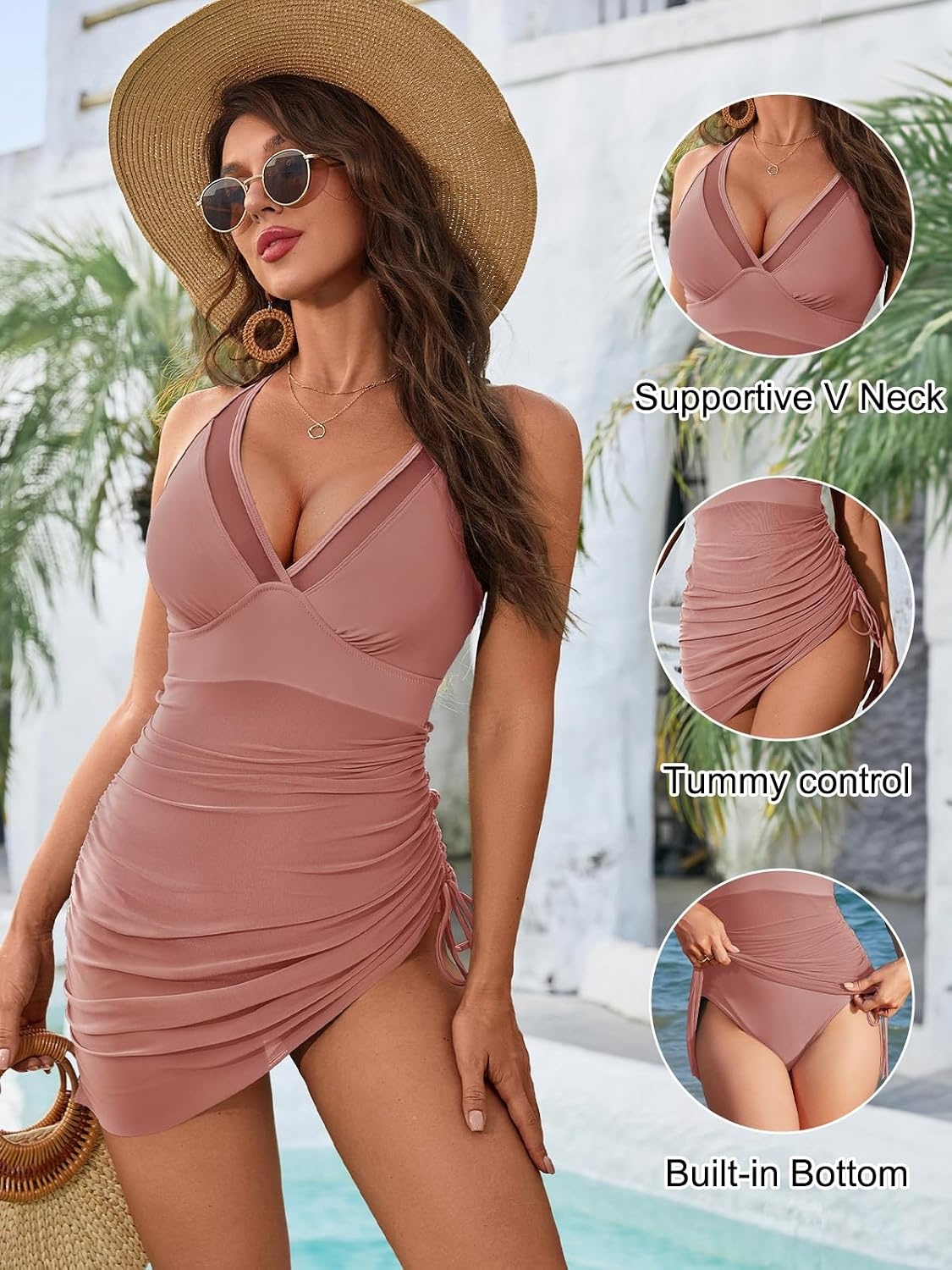 image:imageBlooming Jelly Women Mesh One Piece Swim Dress Tummy Control SwimsuitLight Pink