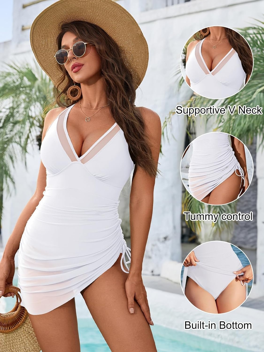 image:imageBlooming Jelly Women Mesh One Piece Swim Dress Tummy Control SwimsuitWhite