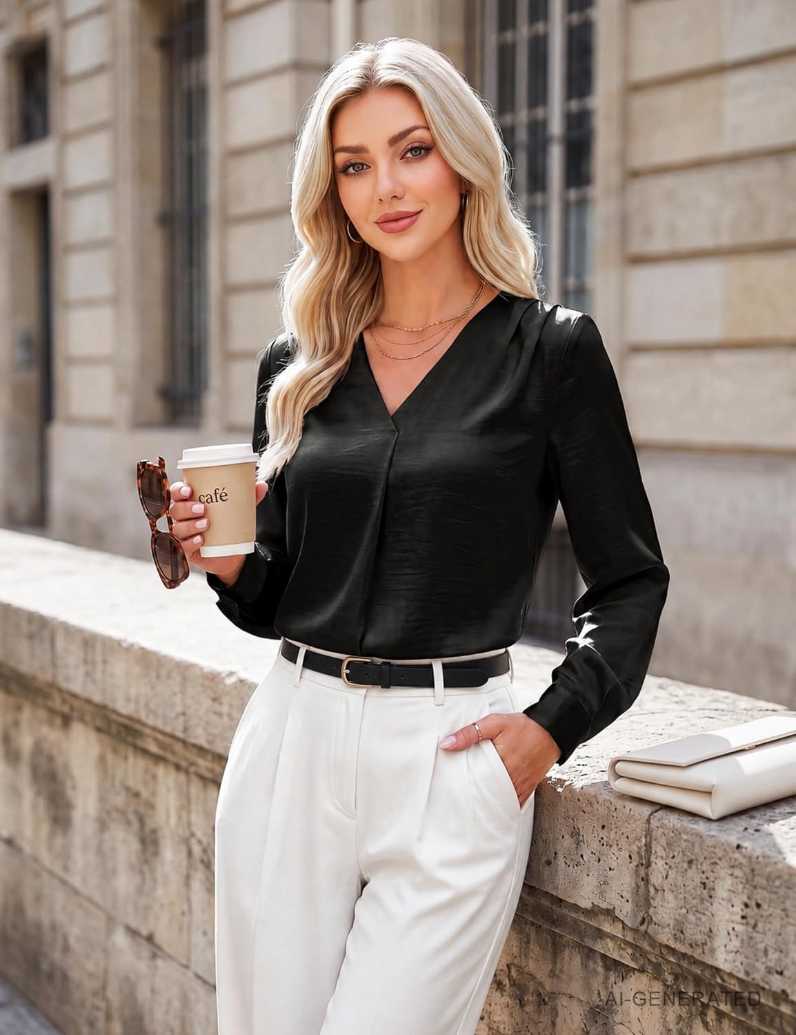 image:imageBlooming Jelly Womens Business Casual Tops V Neck Work Blouses Dressy ShirtBlack