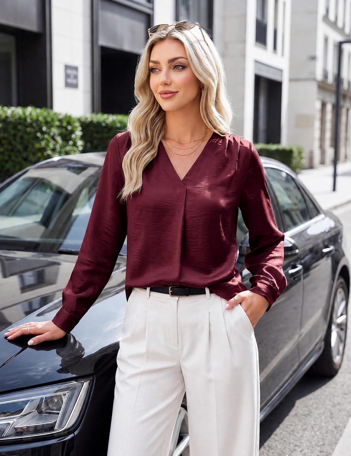 image:imageBlooming Jelly Womens Business Casual Tops V Neck Work Blouses Dressy ShirtBurgundy