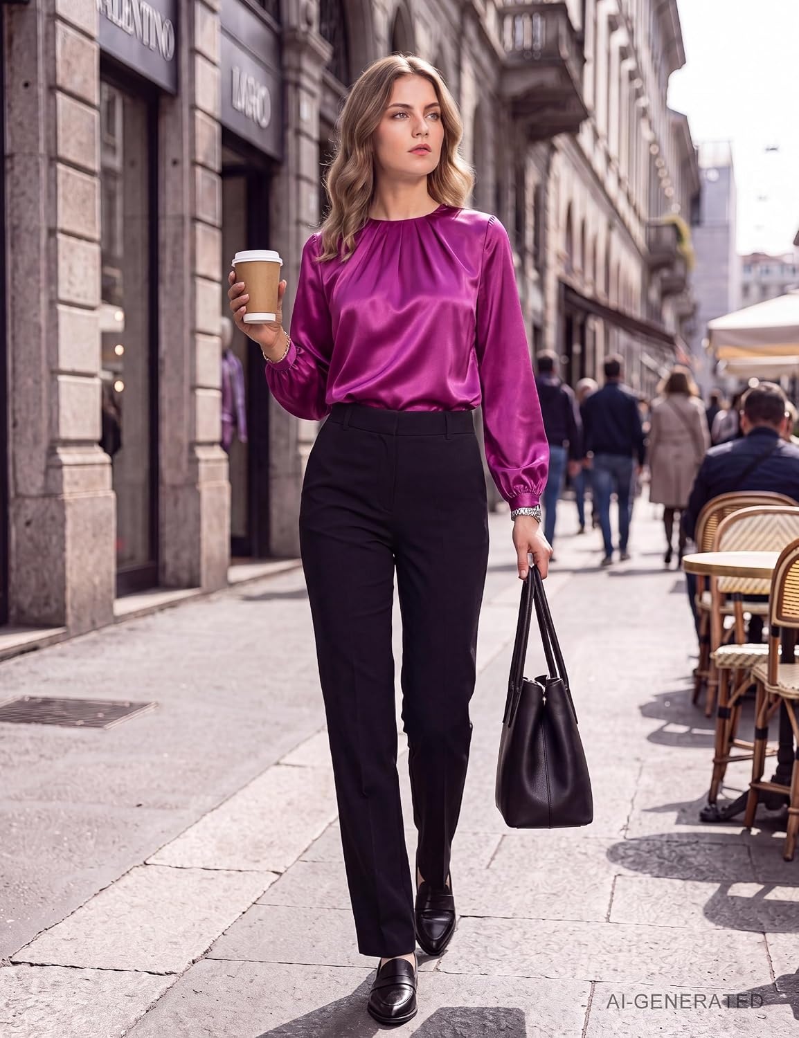 image:imageBlooming Jelly Womens Dressy Business Casual Blouse Pleated Long Sleeve Tops Satin Silk Work Shirt Fall Outfits 2026Hot Pink