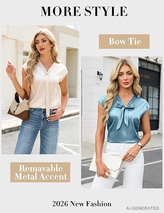 image:imageBlooming Jelly Womens Dressy Casual Blouses Satin Silk Bow Tie Work TopsBlack