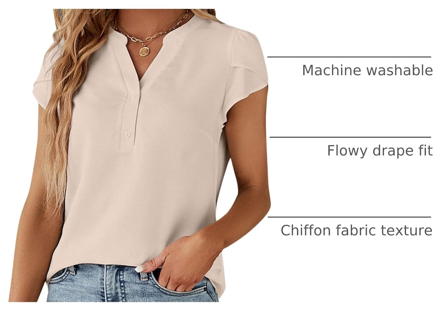 image:imageBlooming Jelly Womens Dressy Casual Tops Business Work Short Sleeve BlouseApricot