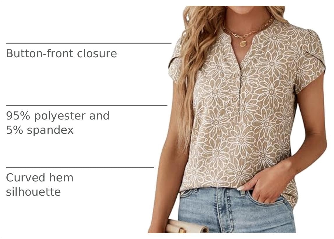 image:imageBlooming Jelly Womens Dressy Casual Tops Business Work Short Sleeve BlouseApricot Floral