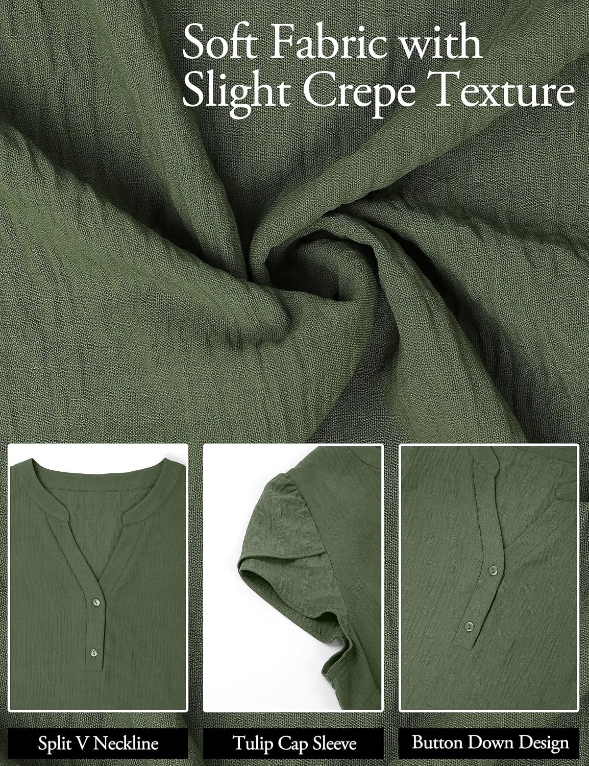 image:imageBlooming Jelly Womens Dressy Casual Tops Business Work Short Sleeve BlouseArmy Green