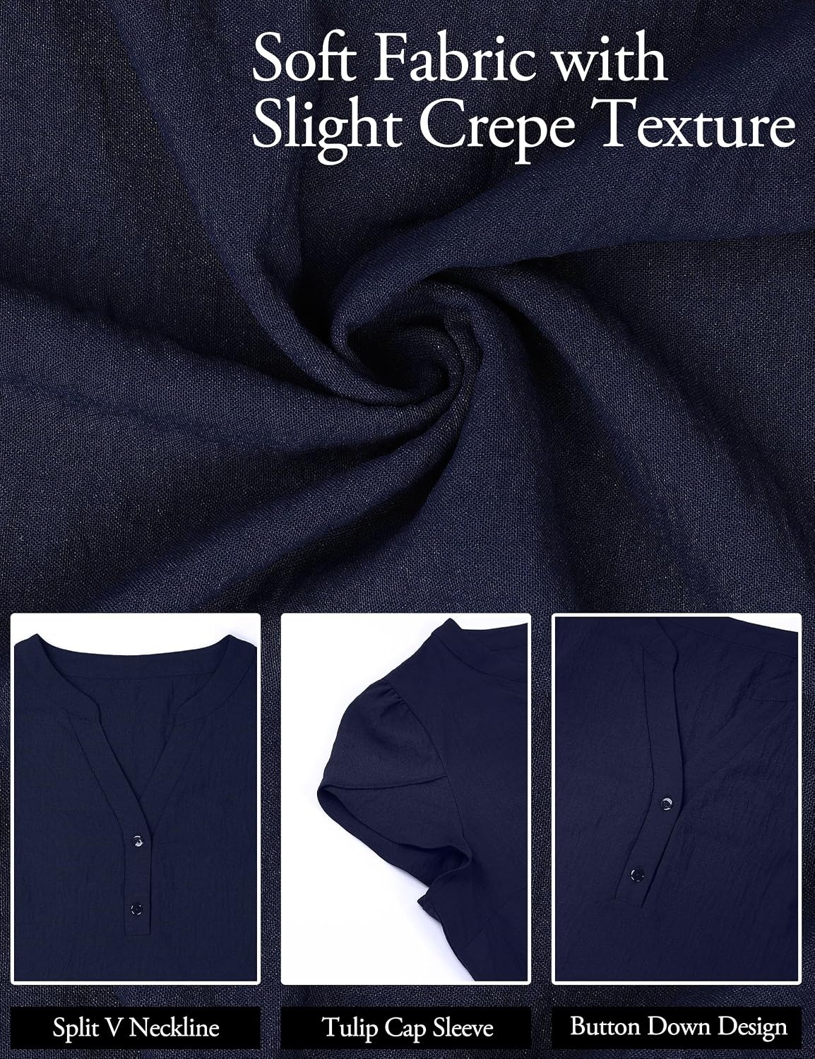 image:imageBlooming Jelly Womens Dressy Casual Tops Business Work Short Sleeve BlouseDark Blue