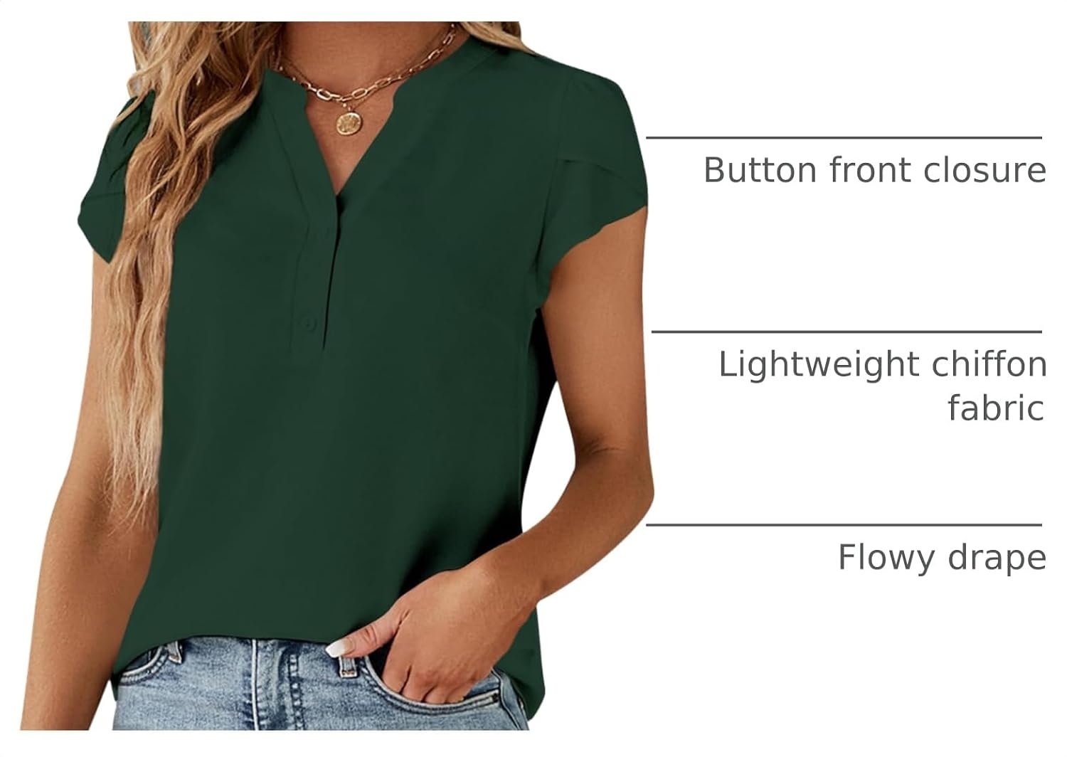 image:imageBlooming Jelly Womens Dressy Casual Tops Business Work Short Sleeve BlouseDark Green