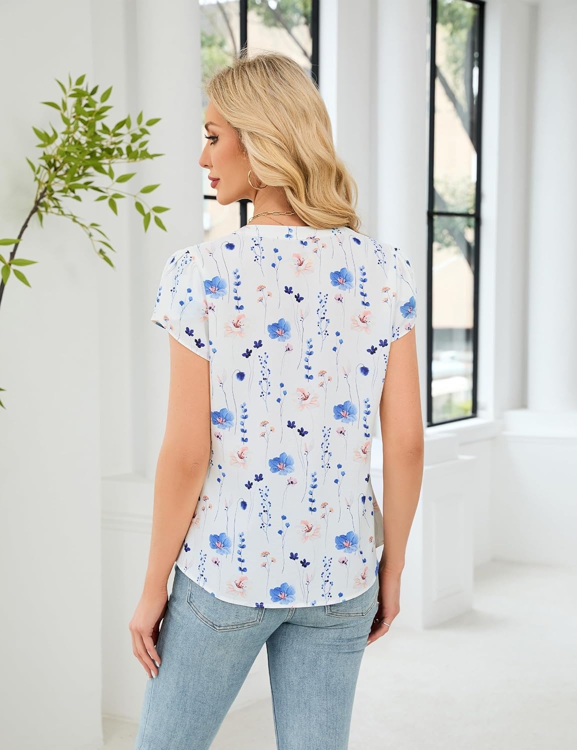 image:imageBlooming Jelly Womens Dressy Casual Tops Business Work Short Sleeve BlouseFloral Blue