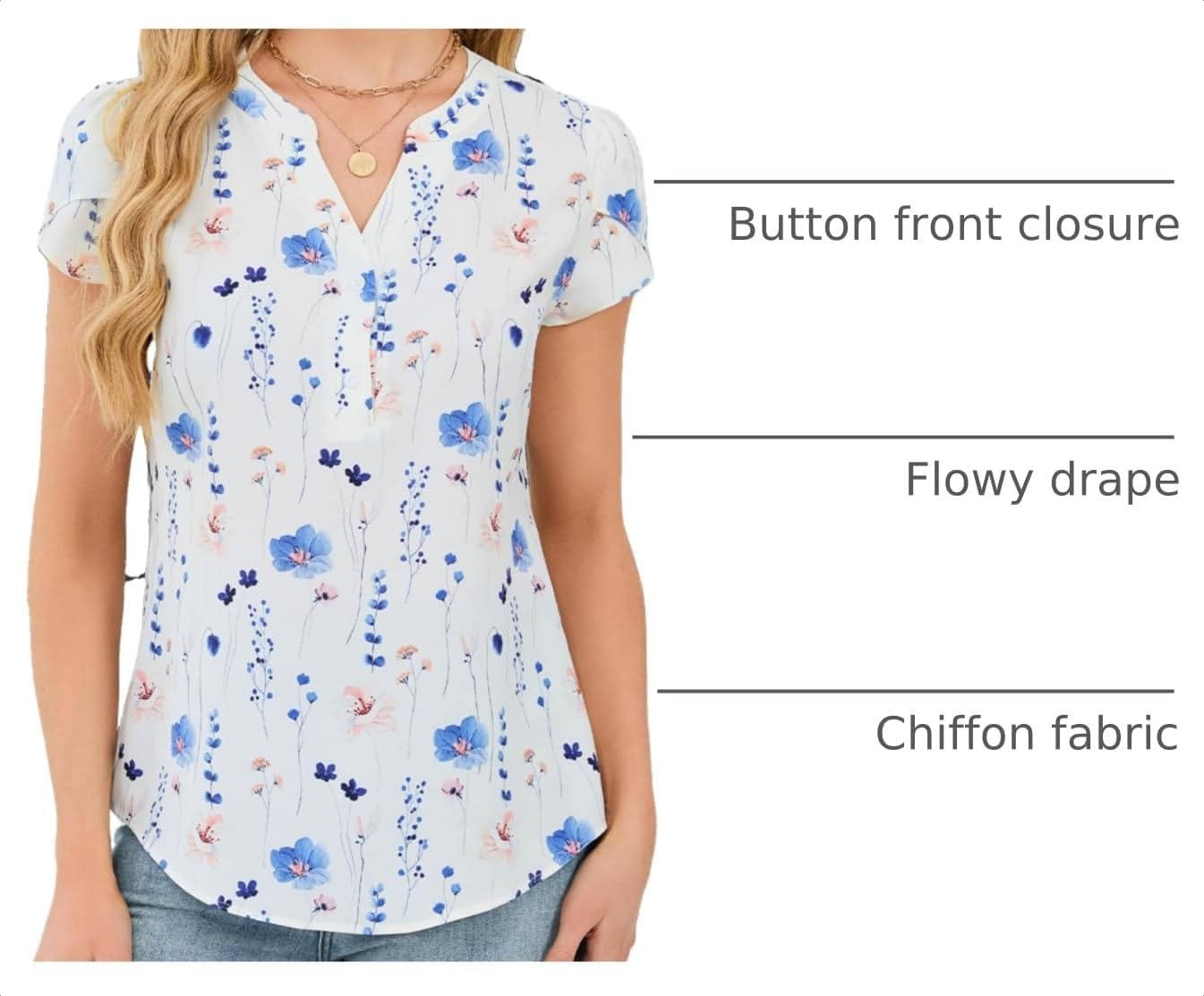 image:imageBlooming Jelly Womens Dressy Casual Tops Business Work Short Sleeve BlouseFloral Blue
