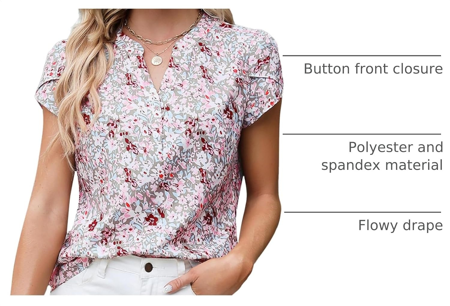 image:imageBlooming Jelly Womens Dressy Casual Tops Business Work Short Sleeve BlouseFloral Light Khaki