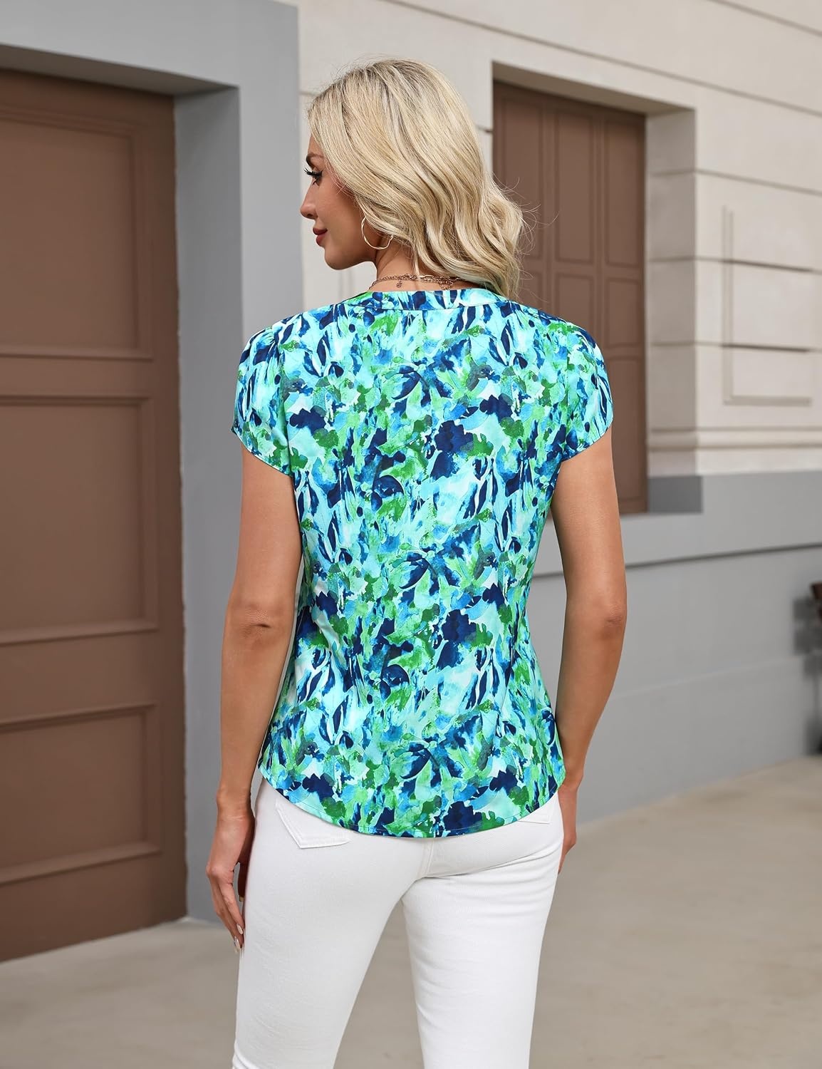 image:imageBlooming Jelly Womens Dressy Casual Tops Business Work Short Sleeve BlouseGreen Floral