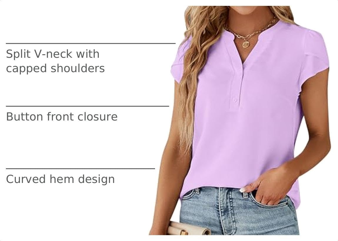 image:imageBlooming Jelly Womens Dressy Casual Tops Business Work Short Sleeve BlouseLight Purple