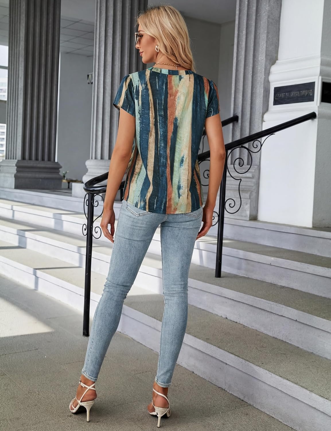 image:imageBlooming Jelly Womens Dressy Casual Tops Business Work Short Sleeve BlouseMulticolored