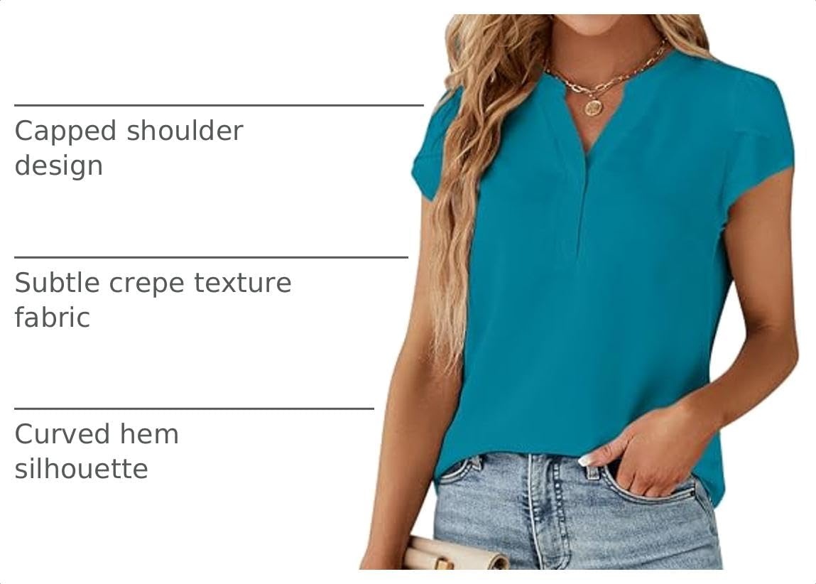 image:imageBlooming Jelly Womens Dressy Casual Tops Business Work Short Sleeve BlousePeacock Blue