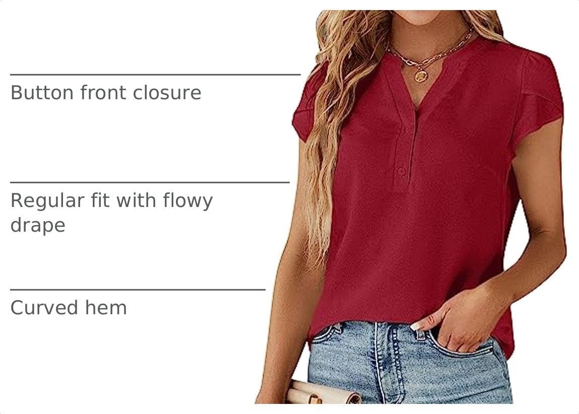 image:imageBlooming Jelly Womens Dressy Casual Tops Business Work Short Sleeve BlouseRed