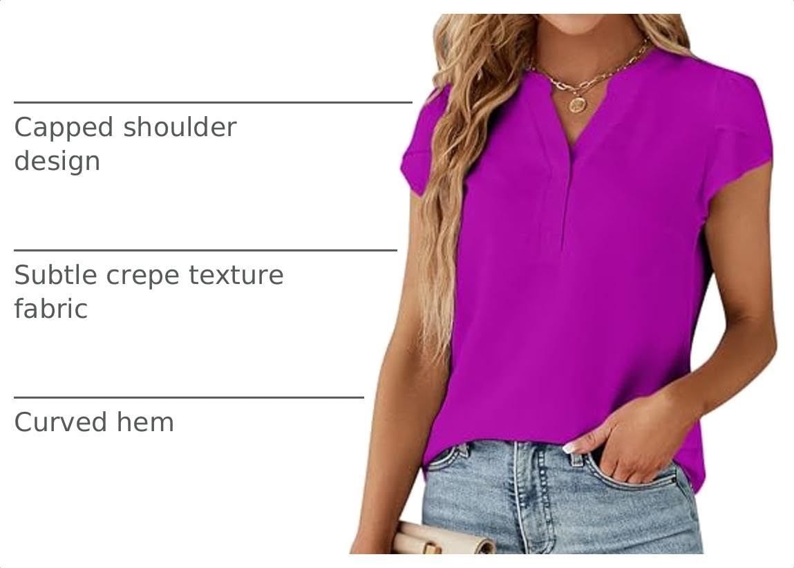 image:imageBlooming Jelly Womens Dressy Casual Tops Business Work Short Sleeve BlouseRose Purple