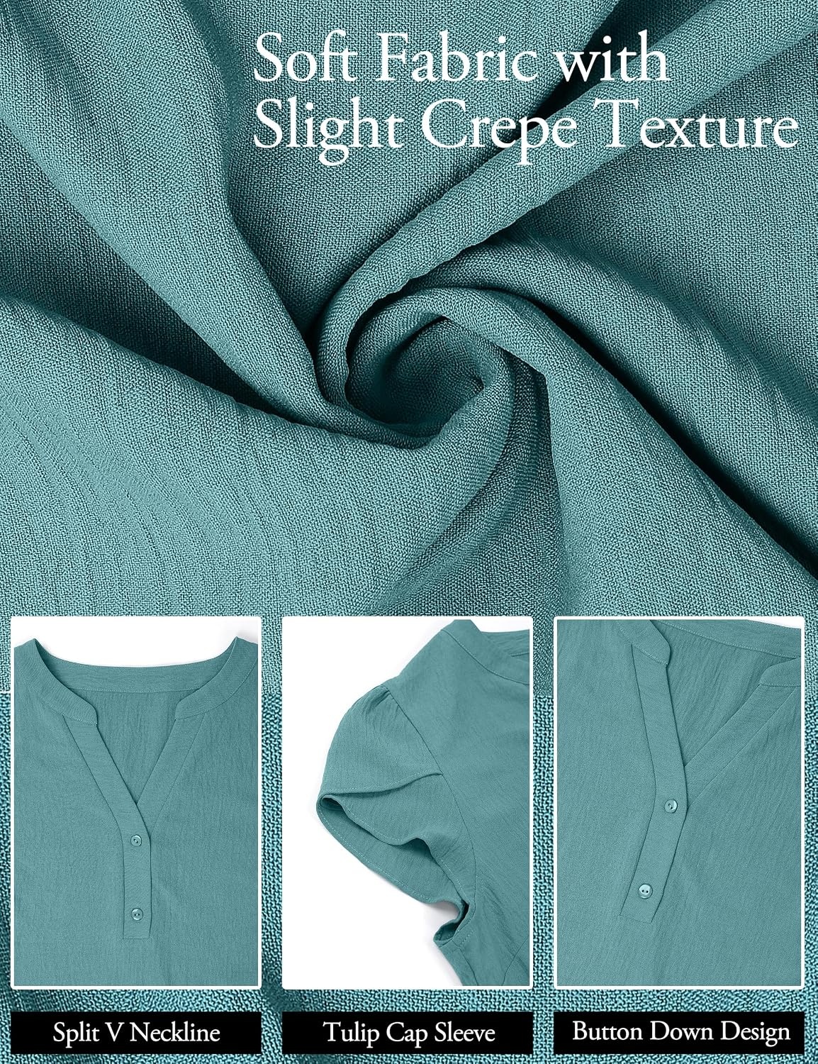 image:imageBlooming Jelly Womens Dressy Casual Tops Business Work Short Sleeve BlouseTurquoise