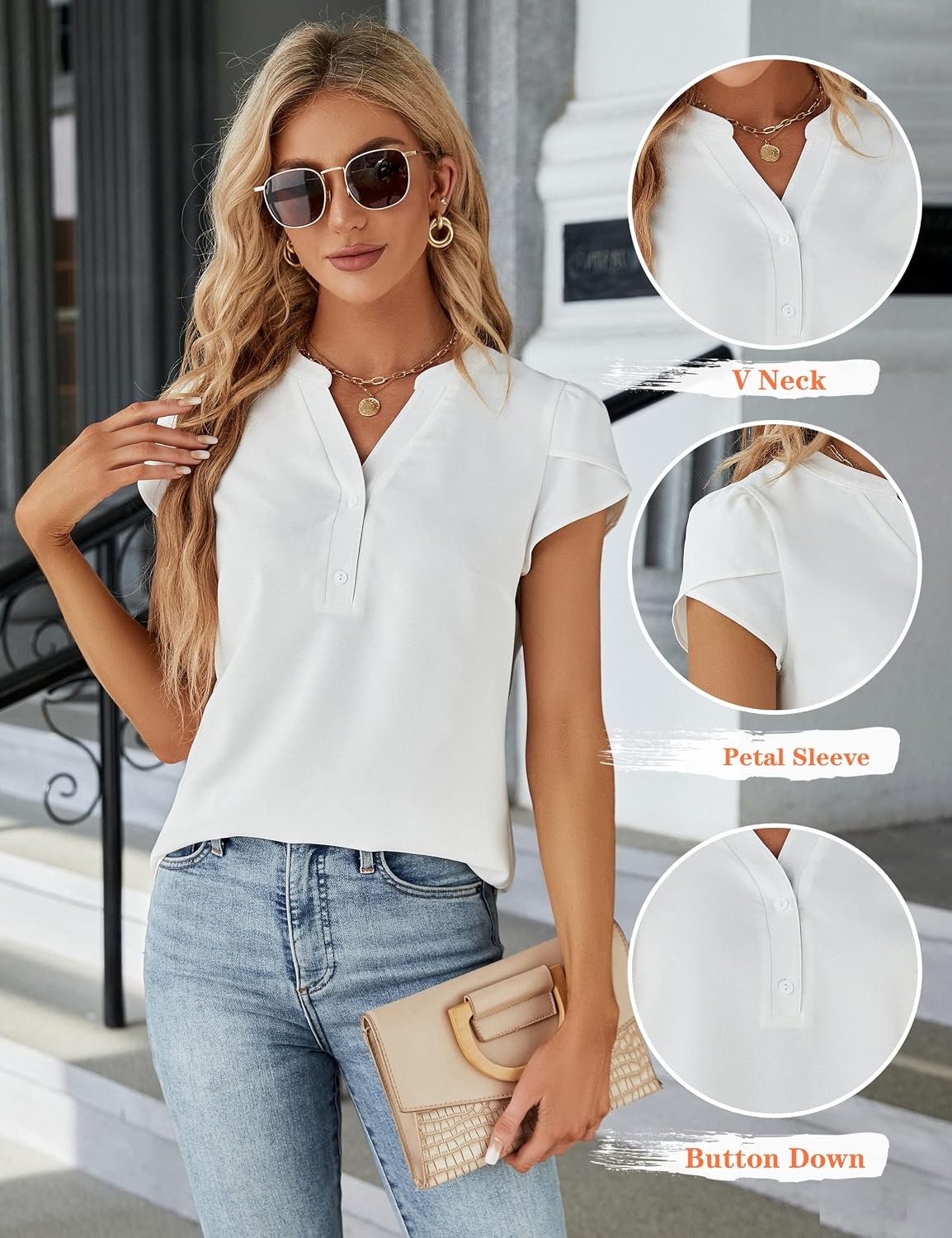image:imageBlooming Jelly Womens Dressy Casual Tops Business Work Short Sleeve BlouseWhite