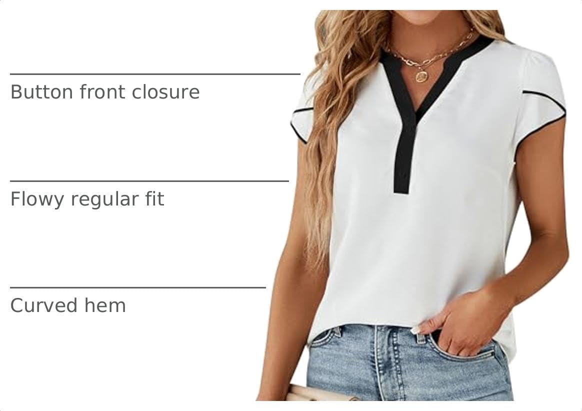 image:imageBlooming Jelly Womens Dressy Casual Tops Business Work Short Sleeve BlouseWhite With Black