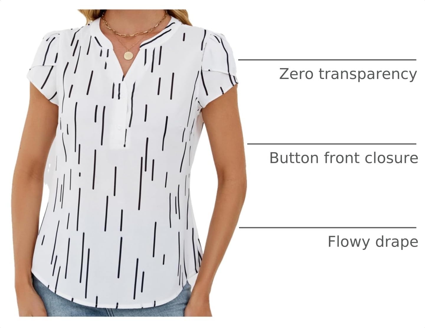 image:imageBlooming Jelly Womens Dressy Casual Tops Business Work Short Sleeve BlouseWhite With Line