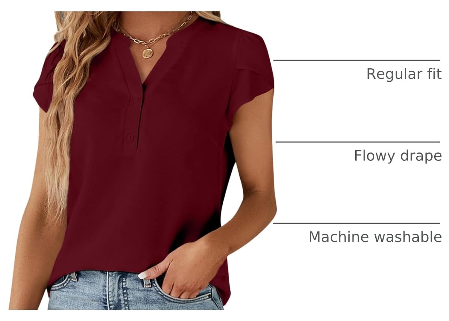 image:imageBlooming Jelly Womens Dressy Casual Tops Business Work Short Sleeve BlouseWine Red