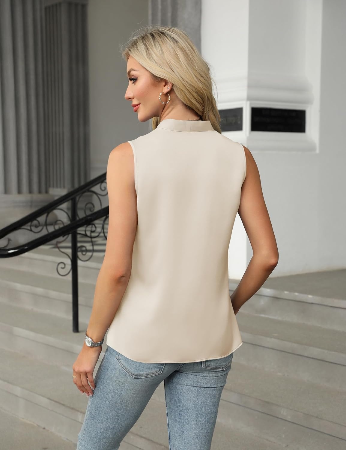 image:imageBlooming Jelly Womens Dressy Tank Tops Summer Sleeveless Work Blouses Silk Satin V Neck Shirts Business Casual OutfitsApricot