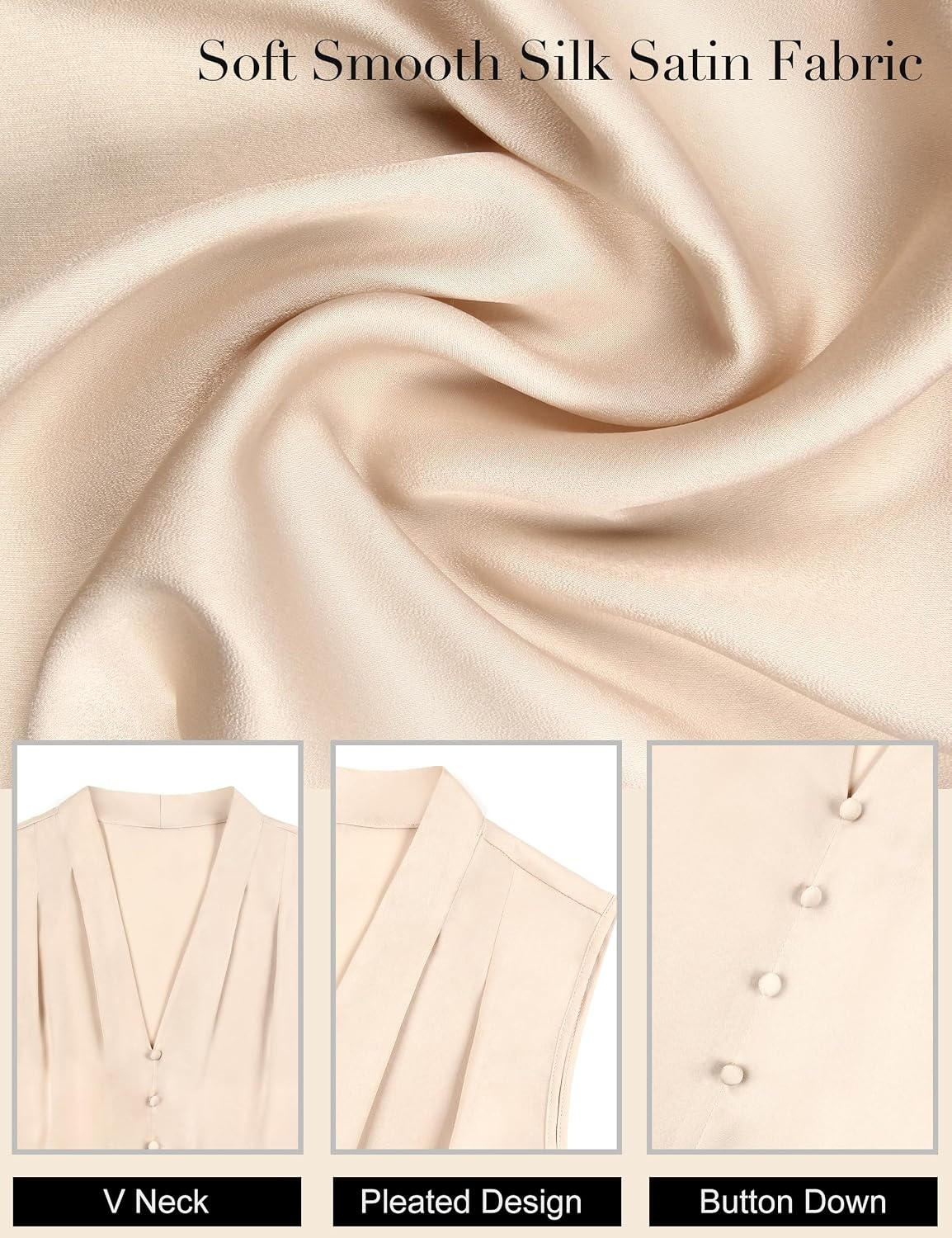image:imageBlooming Jelly Womens Dressy Tank Tops Summer Sleeveless Work Blouses Silk Satin V Neck Shirts Business Casual OutfitsApricot