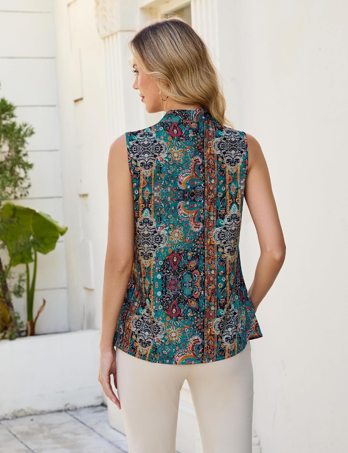 image:imageBlooming Jelly Womens Dressy Tank Tops Summer Sleeveless Work Blouses Silk Satin V Neck Shirts Business Casual OutfitsBeige Multicolor