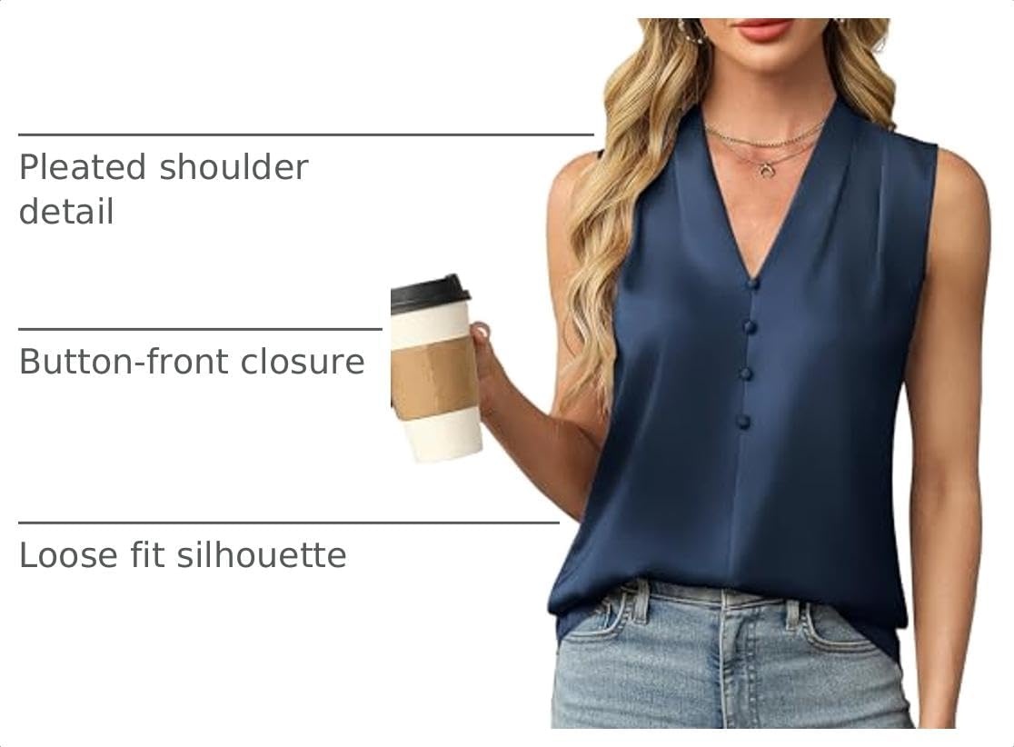 image:imageBlooming Jelly Womens Dressy Tank Tops Summer Sleeveless Work Blouses Silk Satin V Neck Shirts Business Casual OutfitsNavy Blue