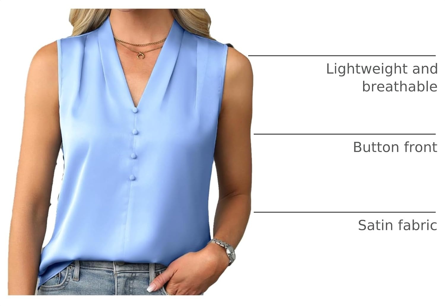 image:imageBlooming Jelly Womens Dressy Tank Tops Summer Sleeveless Work Blouses Silk Satin V Neck Shirts Business Casual OutfitsSky Blue