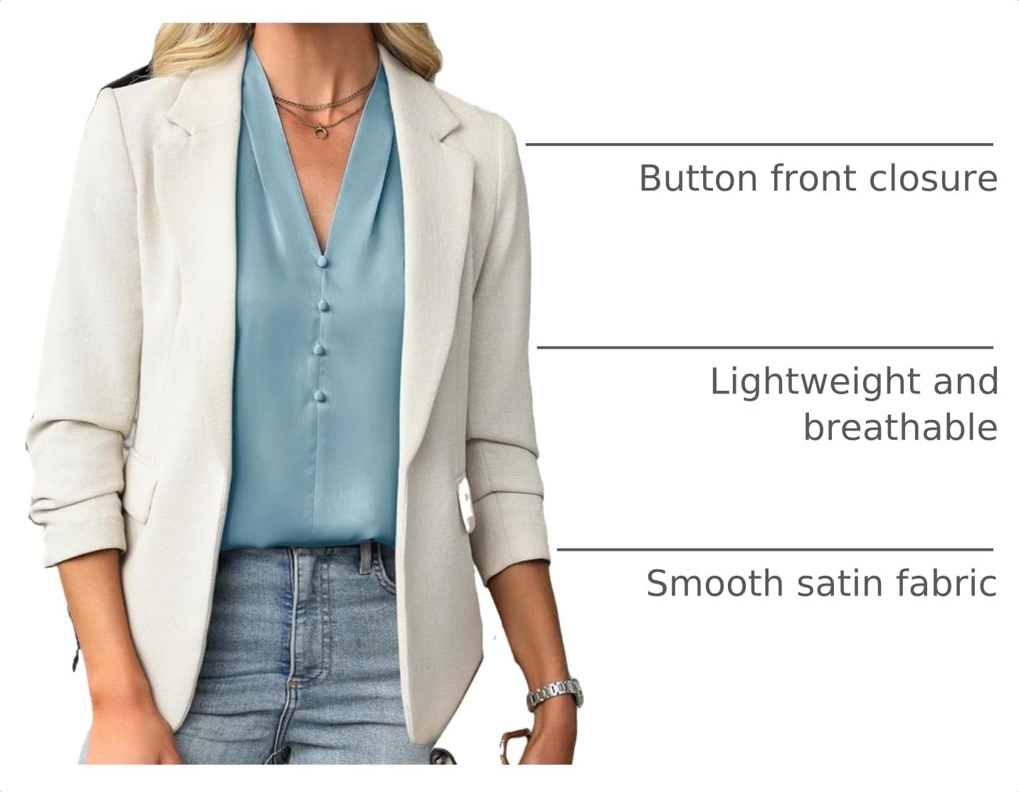 image:imageBlooming Jelly Womens Dressy Tank Tops Summer Sleeveless Work Blouses Silk Satin V Neck Shirts Business Casual OutfitsTurquoise