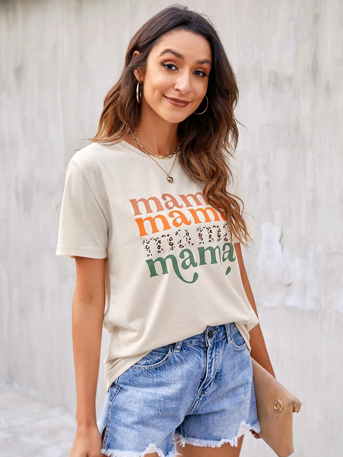 image:imageBlooming Jelly Womens Mama Shirt Fashion Graphic Tee Shirts Loose Fit Summer Tops Short Sleeve BlousesAbeige