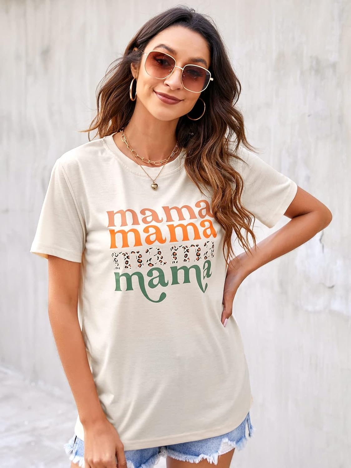 image:imageBlooming Jelly Womens Mama Shirt Fashion Graphic Tee Shirts Loose Fit Summer Tops Short Sleeve BlousesAbeige
