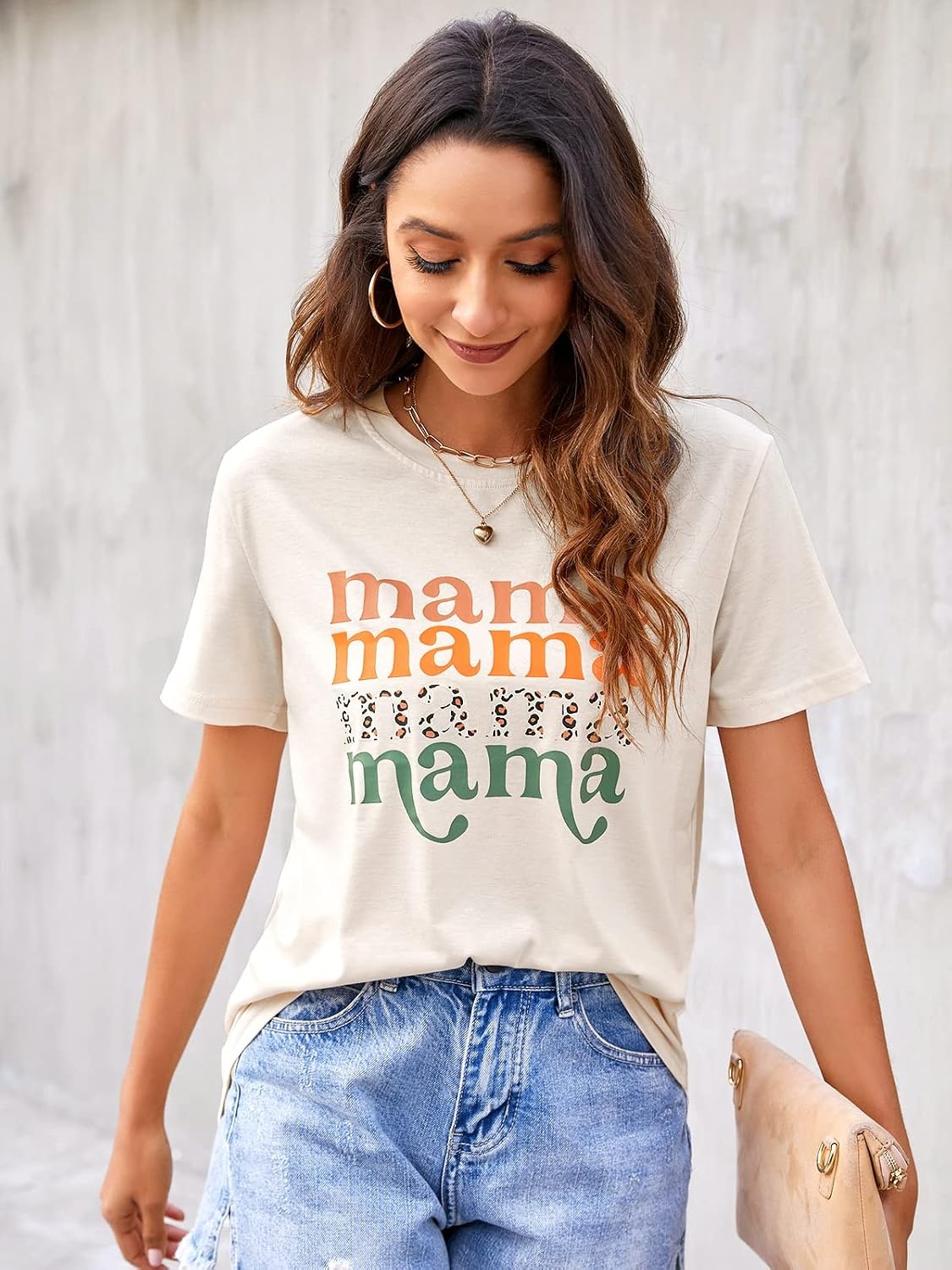 image:imageBlooming Jelly Womens Mama Shirt Fashion Graphic Tee Shirts Loose Fit Summer Tops Short Sleeve BlousesAbeige