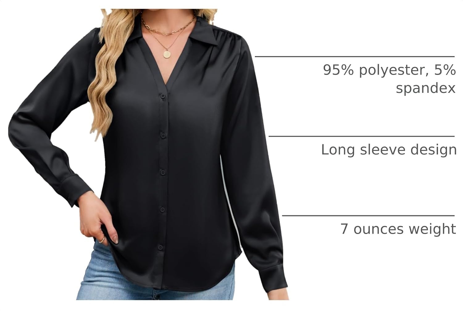 image:imageBlooming Jelly Womens Satin Button Down Shirts Work Dressy Casual Blouses Shirt Collar Long Sleeve Tops 2025Black