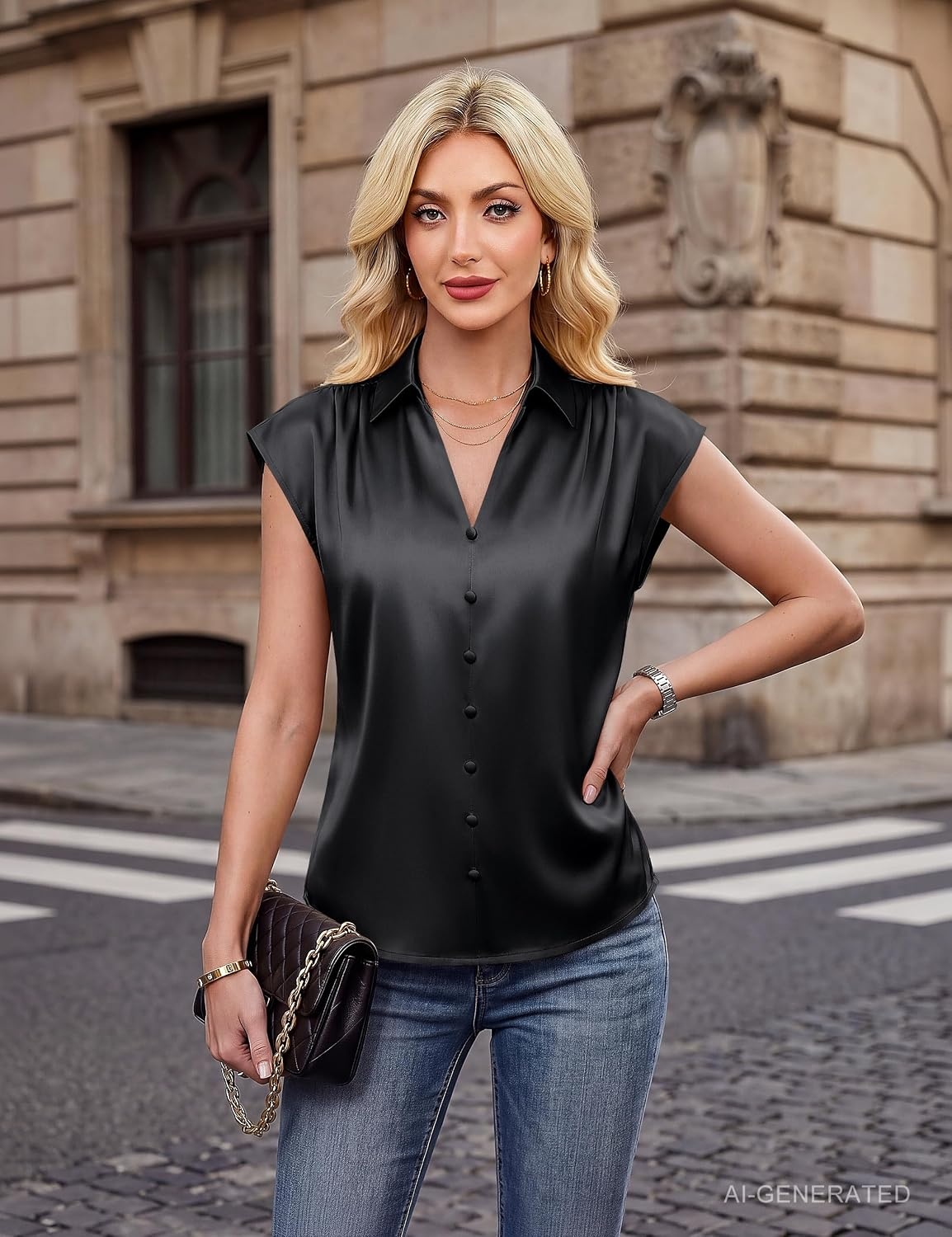 image:imageBlooming Jelly Womens Summer Silk Satin Tank Tops Sleeveless Dressy Casual Blouses Trendy Work ShirtsBlack