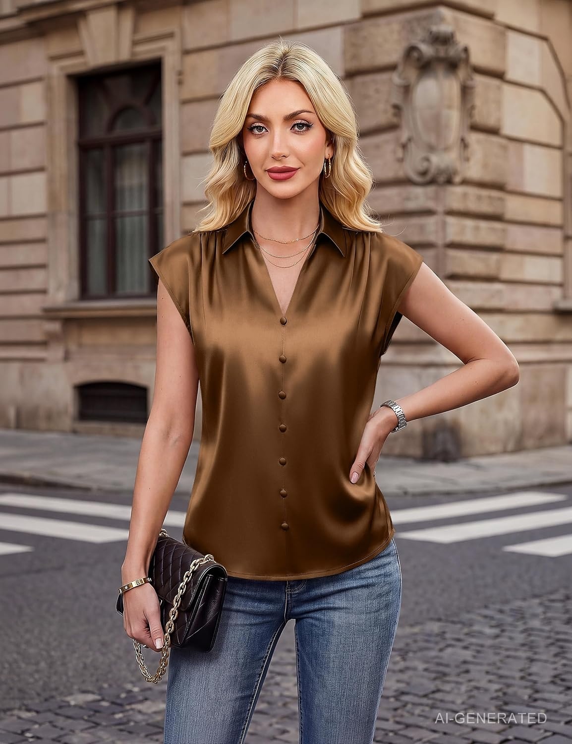 image:imageBlooming Jelly Womens Summer Silk Satin Tank Tops Sleeveless Dressy Casual Blouses Trendy Work ShirtsBrown