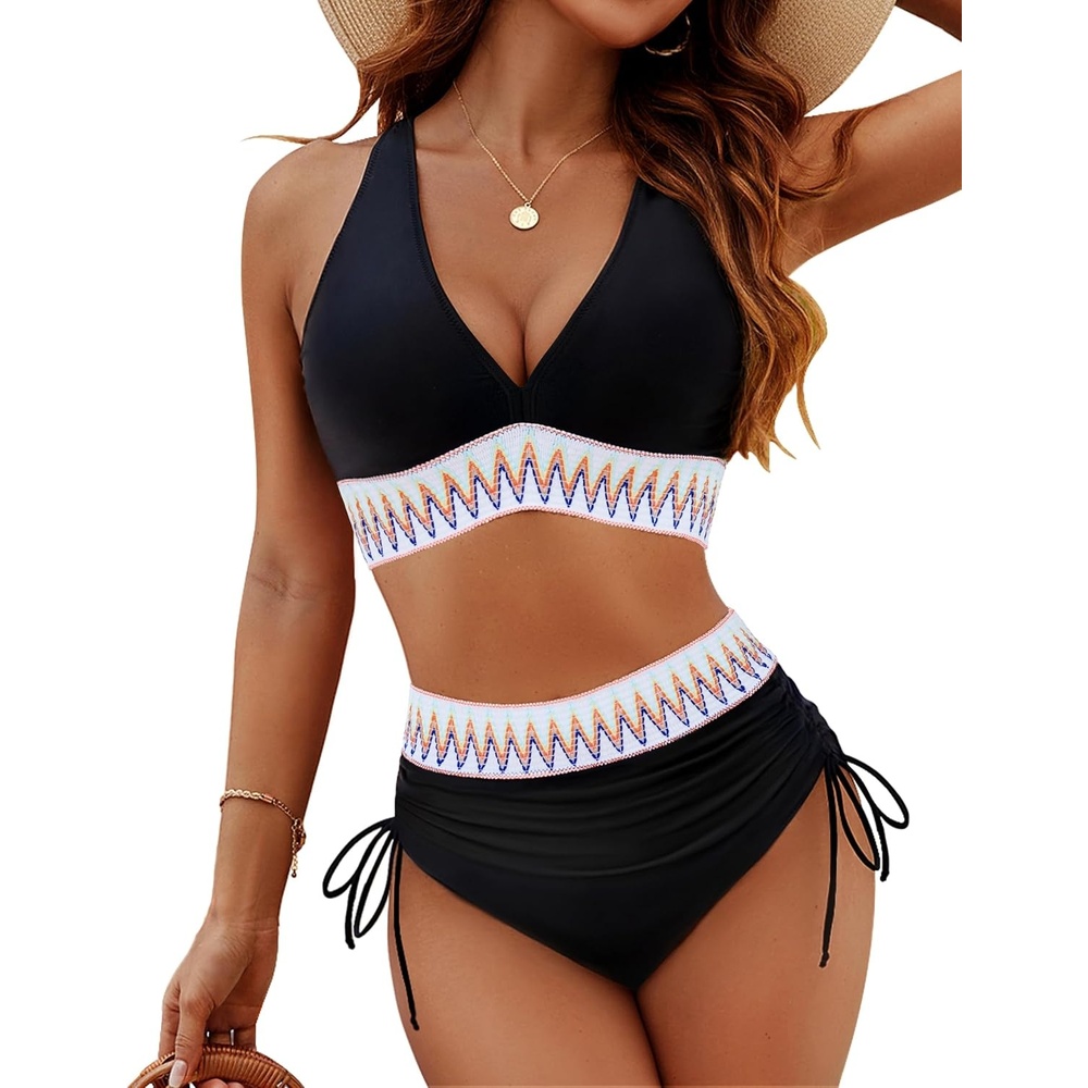 image:imageBlooming Jelly Women Color Block High Waisted Tummy Control Bikini SetsBlack New