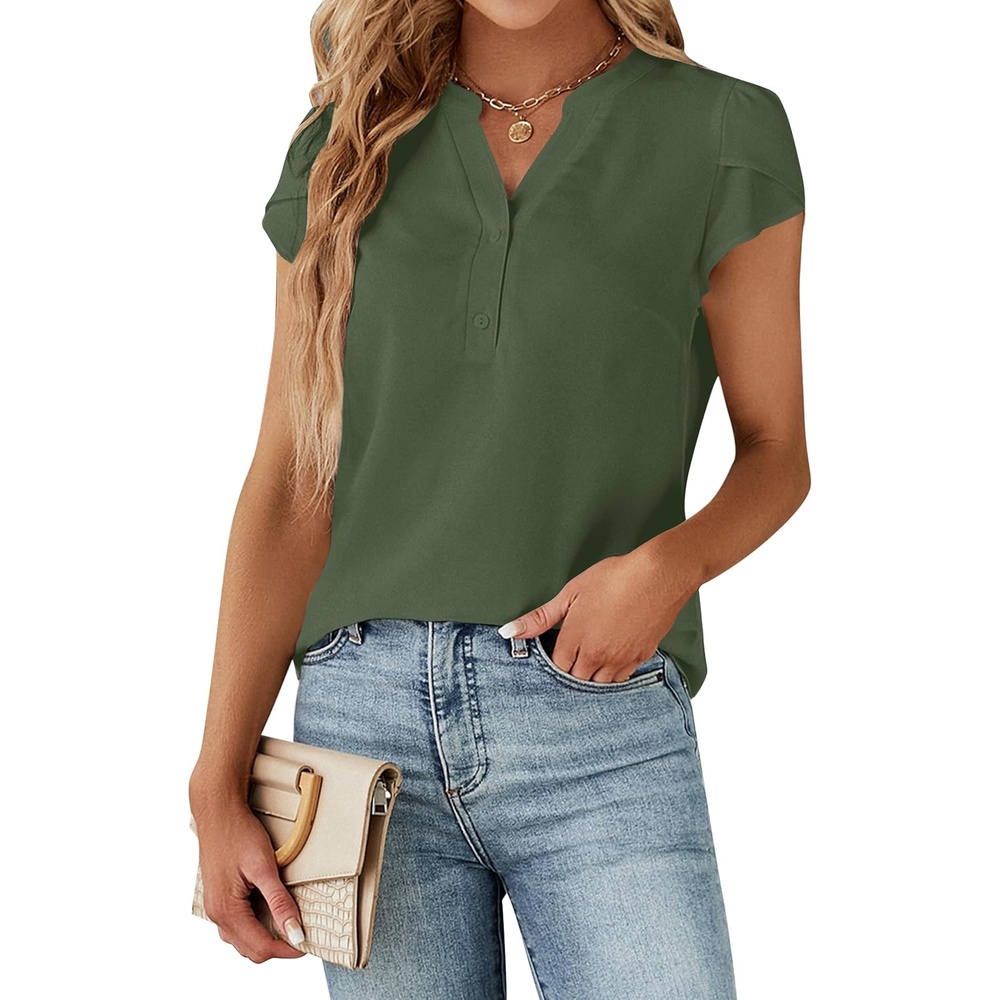 image:imageBlooming Jelly Womens Dressy Casual Tops Business Work Short Sleeve BlouseArmy Green