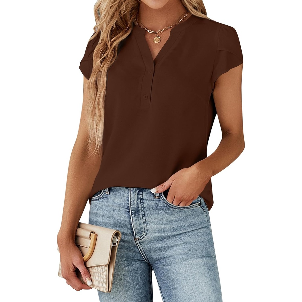 image:imageBlooming Jelly Womens Dressy Casual Tops Business Work Short Sleeve BlouseBrown