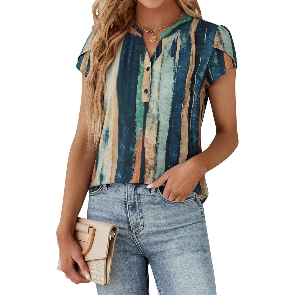 image:imageBlooming Jelly Womens Dressy Casual Tops Business Work Short Sleeve BlouseMulticolored