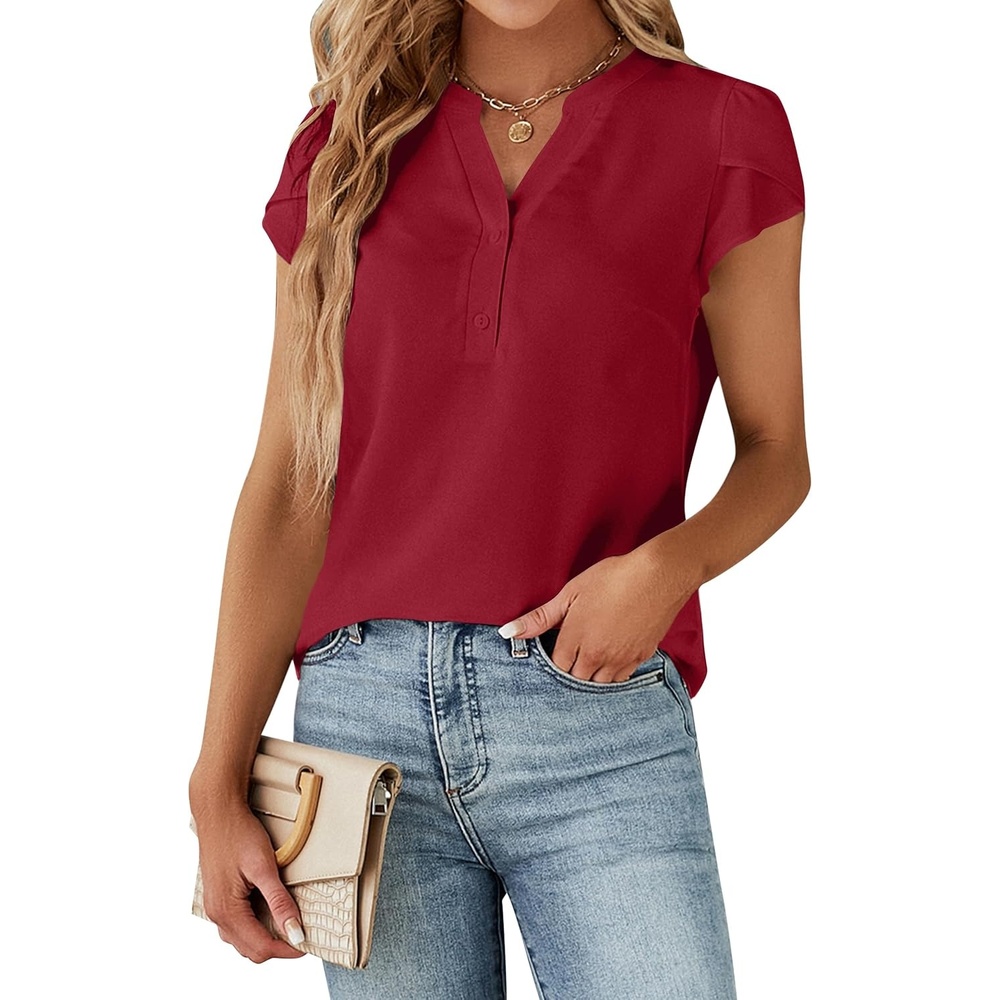 image:imageBlooming Jelly Womens Dressy Casual Tops Business Work Short Sleeve BlouseRed
