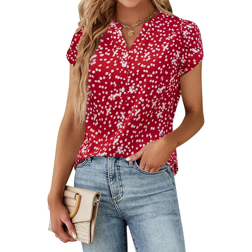 image:imageBlooming Jelly Womens Dressy Casual Tops Business Work Short Sleeve BlouseRed and White Spots