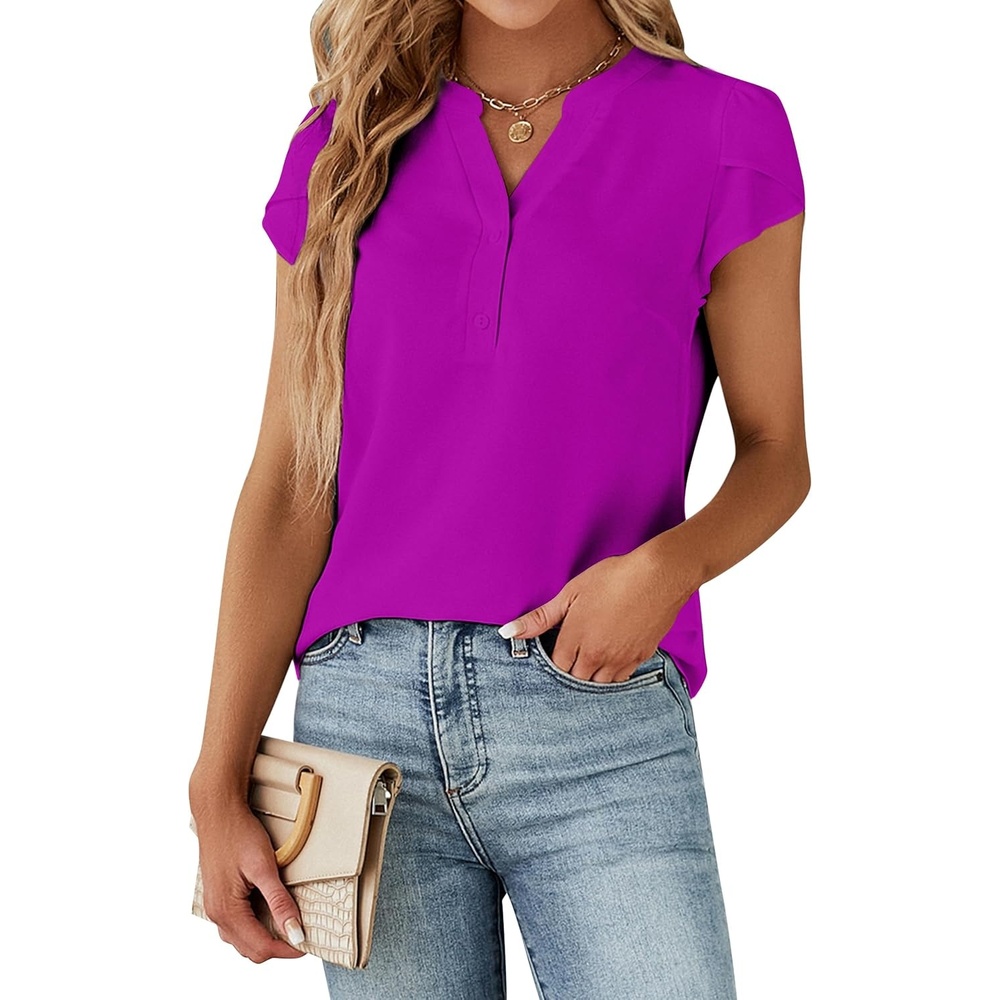 image:imageBlooming Jelly Womens Dressy Casual Tops Business Work Short Sleeve BlouseRose Purple