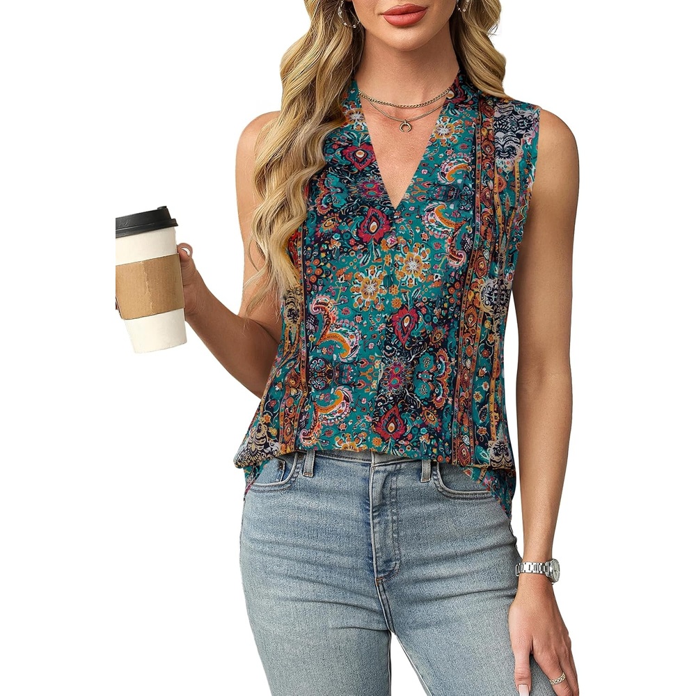 image:imageBlooming Jelly Womens Dressy Tank Tops Summer Sleeveless Work Blouses Silk Satin V Neck Shirts Business Casual OutfitsBeige Multicolor