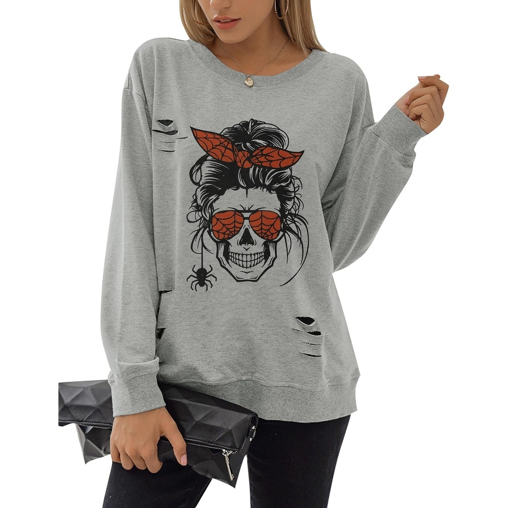 image:imageBlooming Jelly Womens Halloween Sweatshirts Skull Shirts Fall SweaterGrayspider