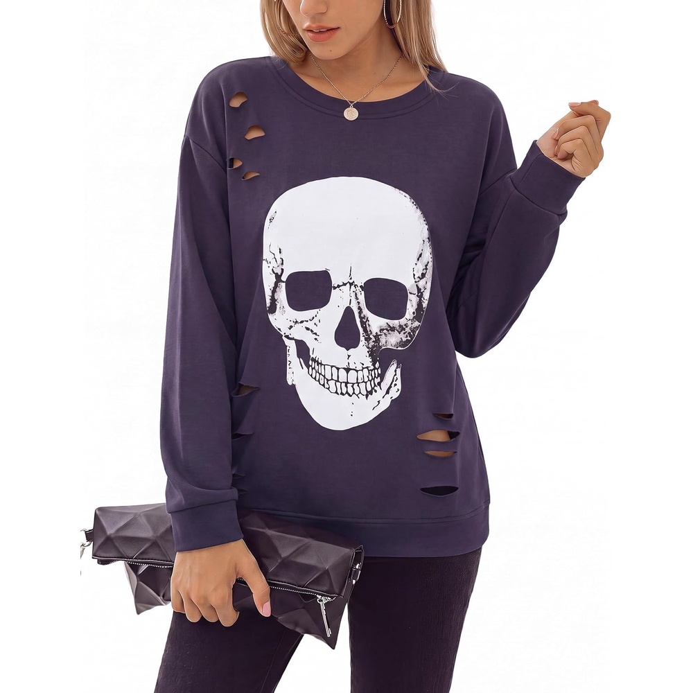 image:imageBlooming Jelly Womens Halloween Sweatshirts Skull Shirts Fall SweaterPurple